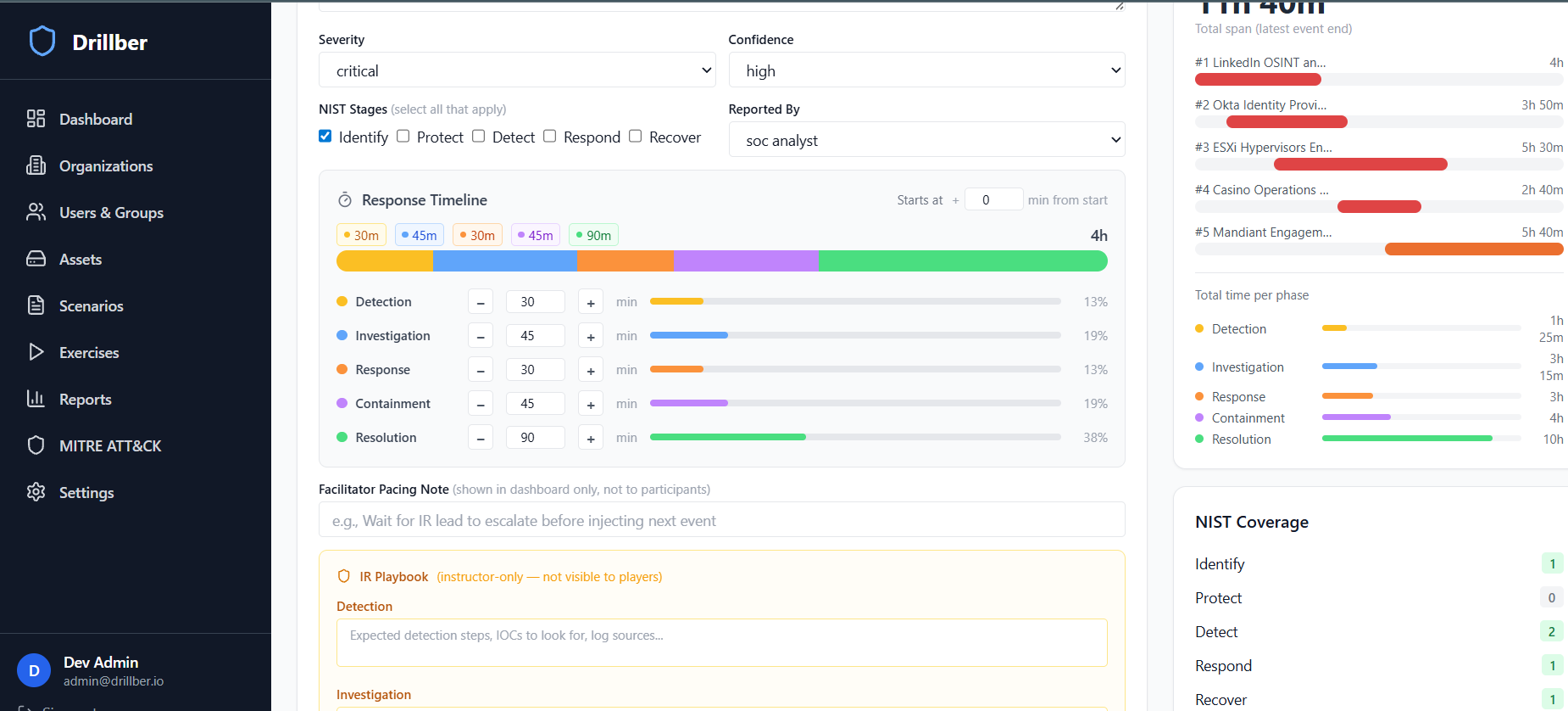 Response objective and playbook